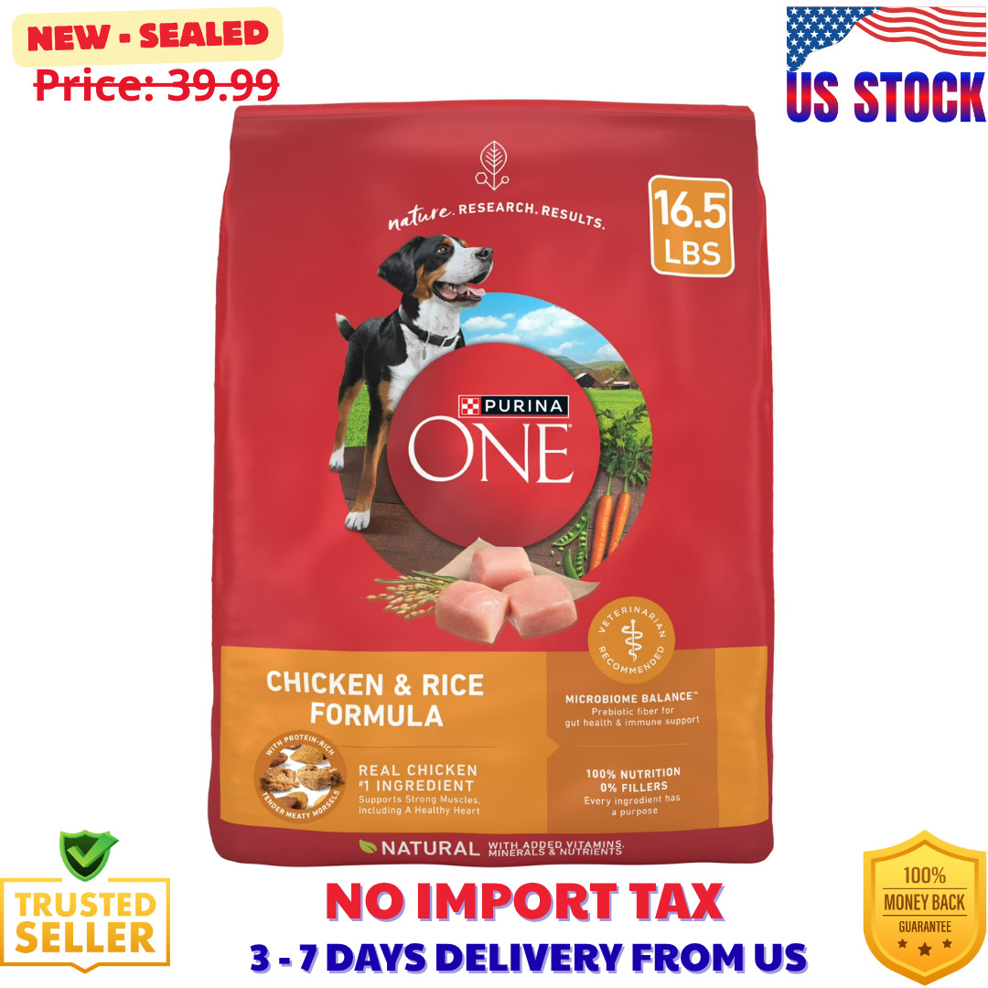 Purina One Dry Dog Food for Adult Dogs High Protein, Real Chicken & Rice,16.5 lb