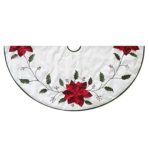 Kurt Adler 54in Ivory Tree Skirt Holly Poinsettia Red Green White