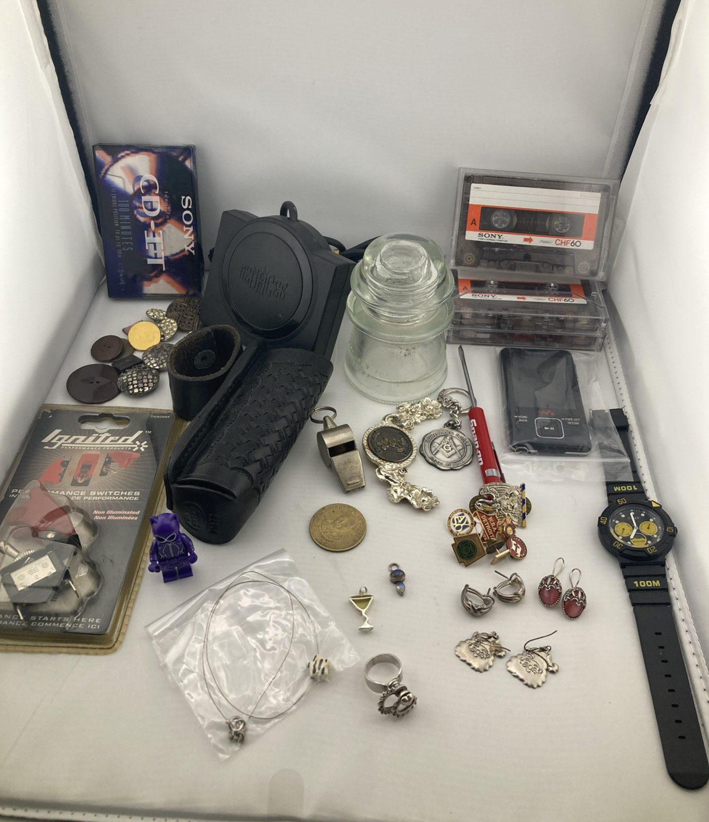 Vintage Junk Drawer LOT OF Sterling JEWELRY, PINS ,WATCHES -BUTTONS Sold As Is