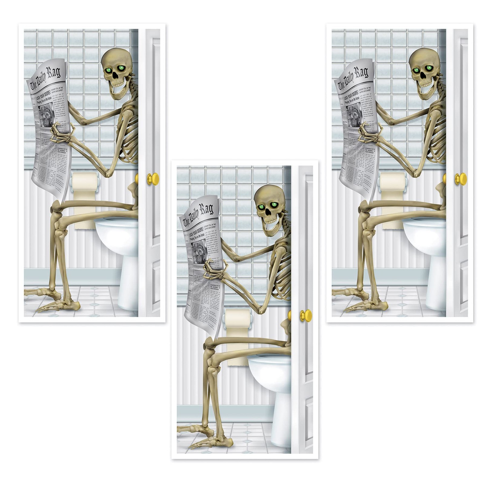 Beistle 3pc Skeleton Restroom Door Covers Halloween Decor 60x30in Multicolor