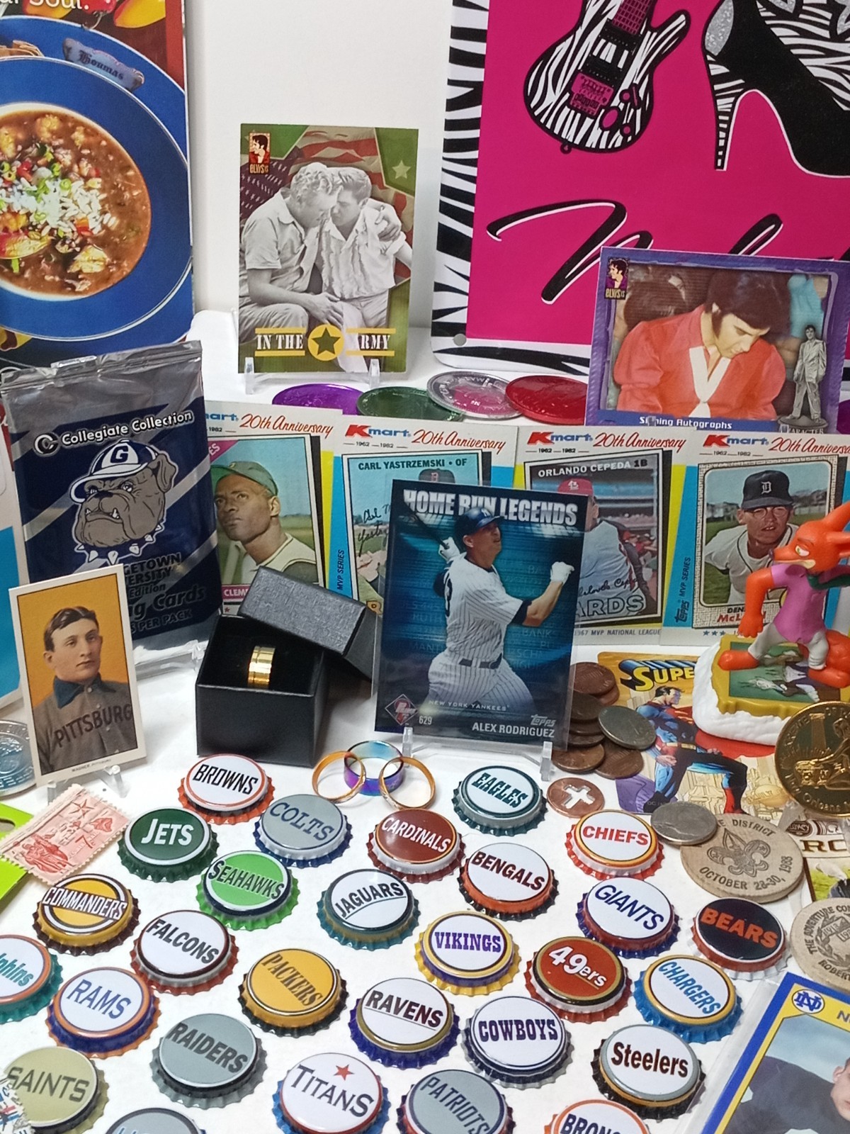 Huge Junk Drawer Lot Collectibles NFL Bottle Caps, Cards, Coins, & More #49/20