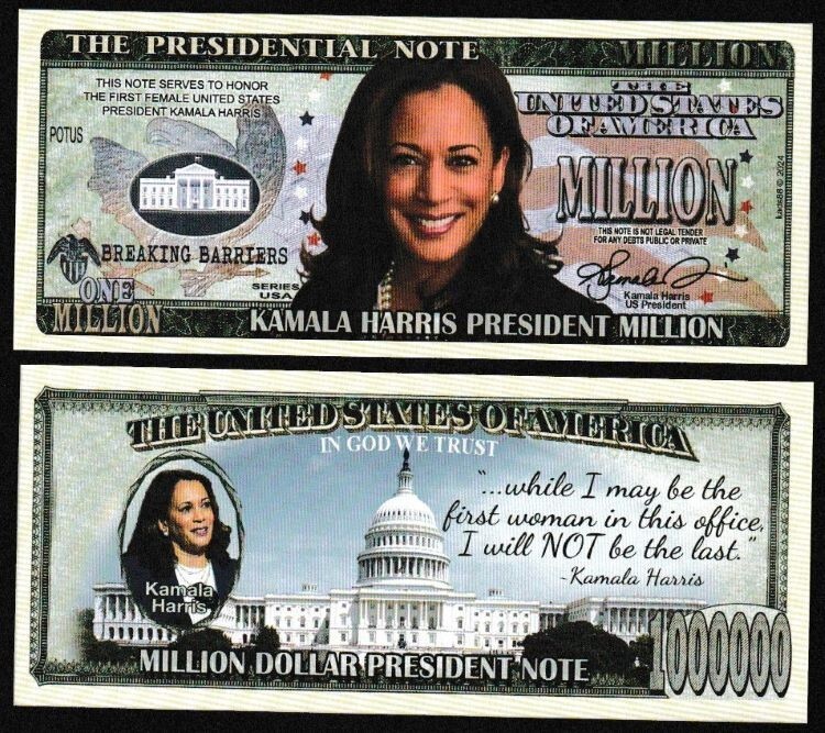 Lot of 500 BILLS – KAMALA HARRIS 2024 PRESIDENT COLOR MILLION DOLLAR