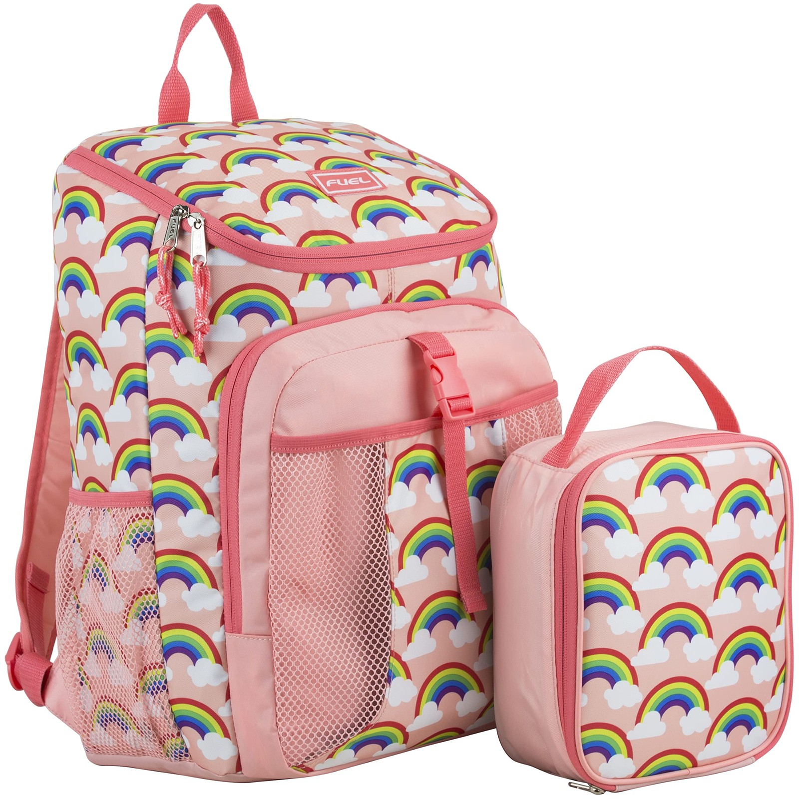 FUEL Lunch Backpack Set, Rainbow, Insulated Bookbag with Lunch Bag