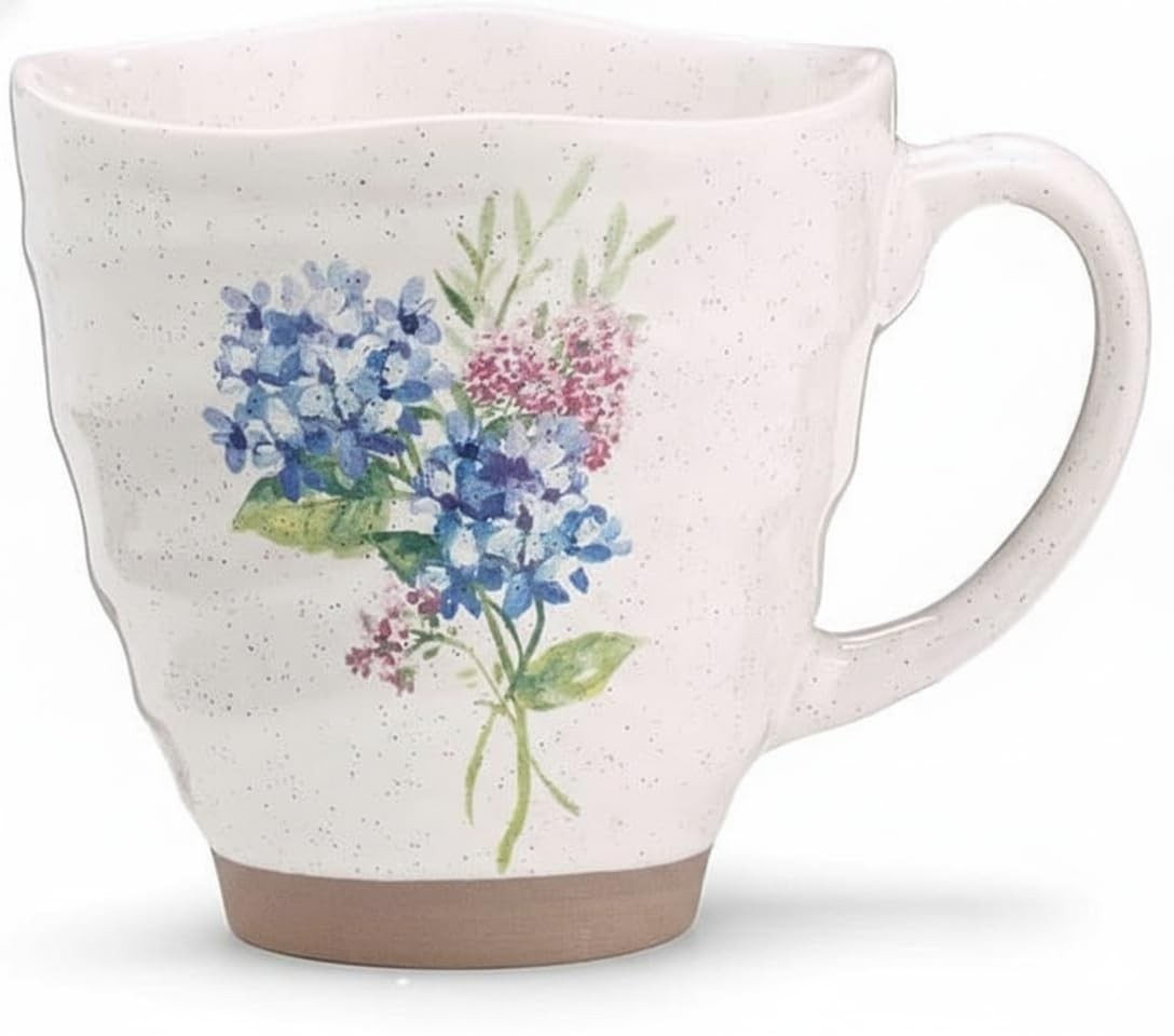 burton+BURTON Hydrangea Bouquet With Rim Mug, 13-Ounce, White