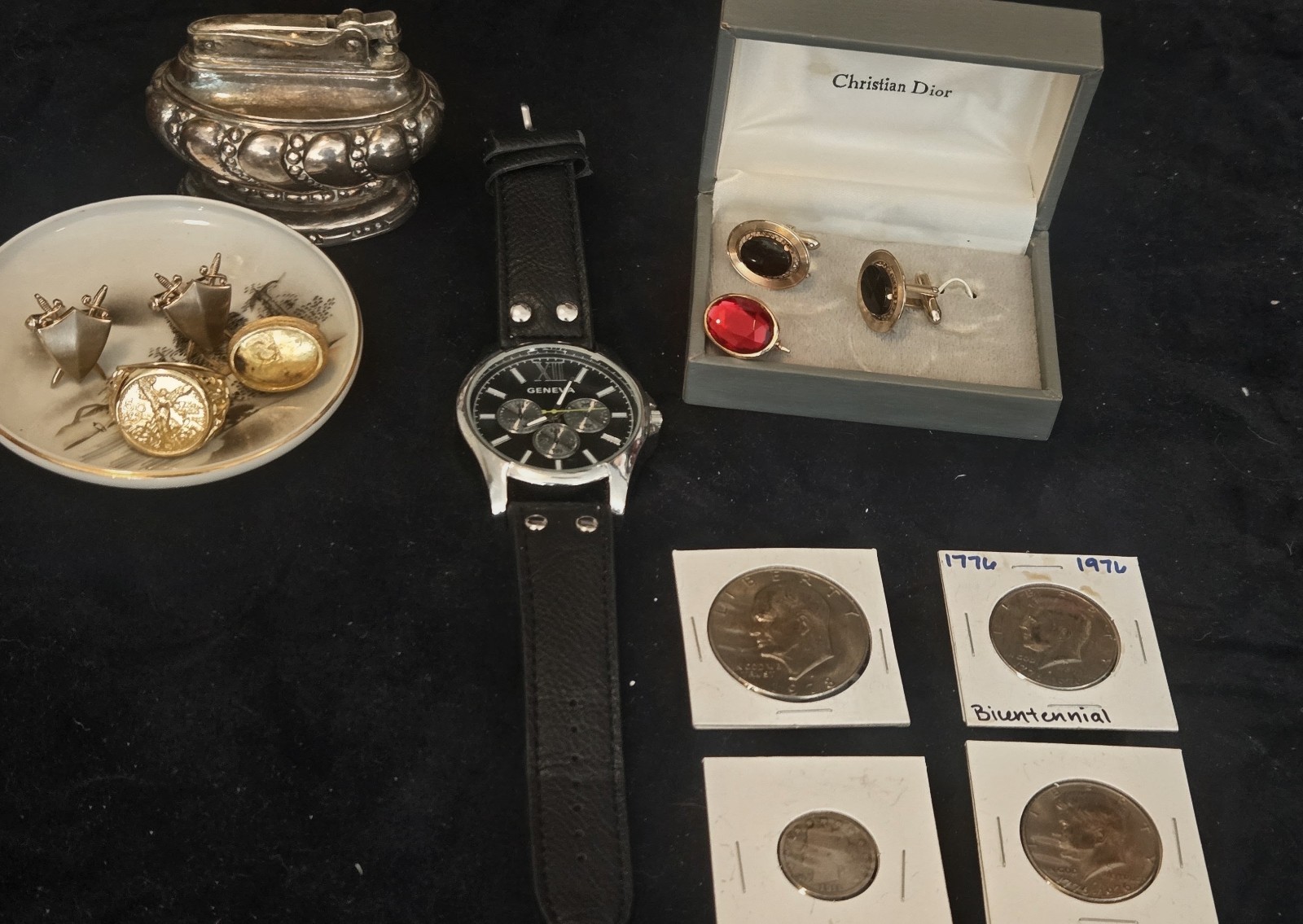 Vintage Men’s Estate Junk Drawer Lot Dior Cufflink Ronson Lighter Hickok…