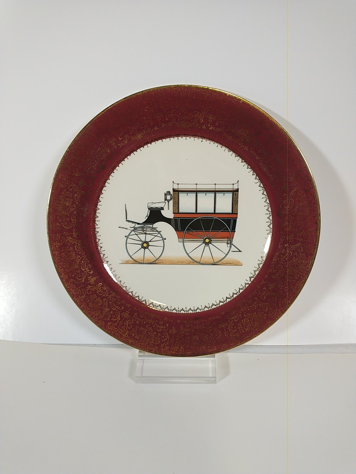 Imperial Salem China Stagecoach Plate 23K Gold Trim Vintage USA