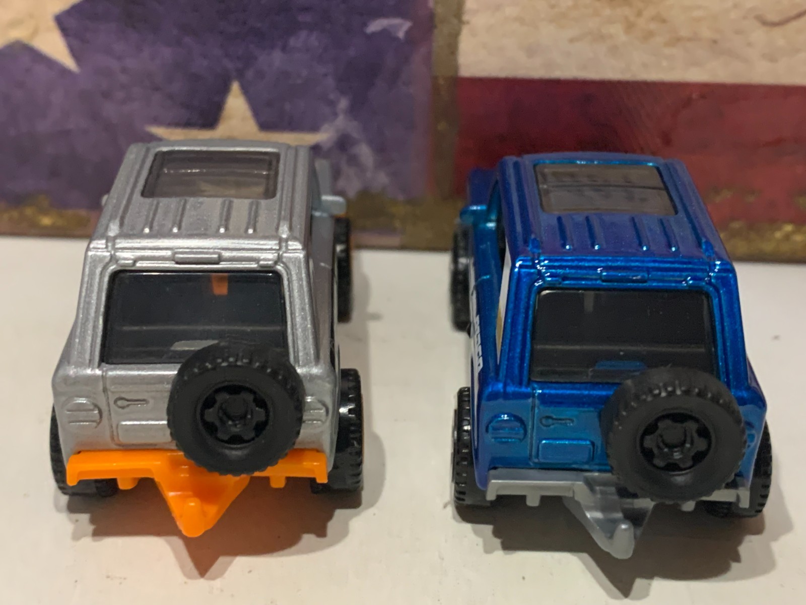 MATCHBOX MBX FIELD CAR X2. BLUE/YELLOW & SILVER /ORANGE MB 70 YEARS NICE