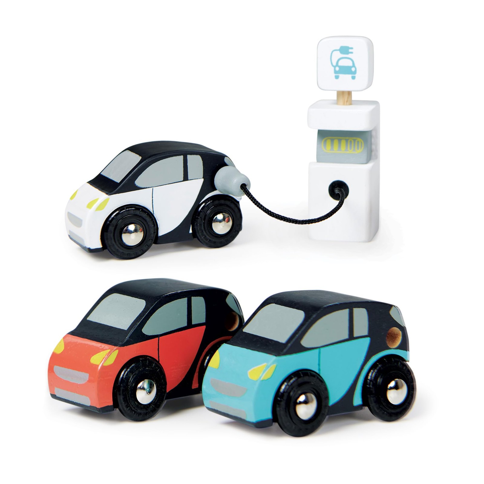 Tender Leaf Smart Wooden Car Set, 3 Cars with Charger