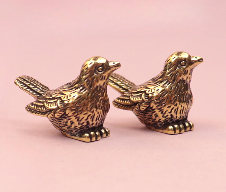 2 Solid Brass Sparrow Statue Decorations Animal House Tabletop Decorations New/