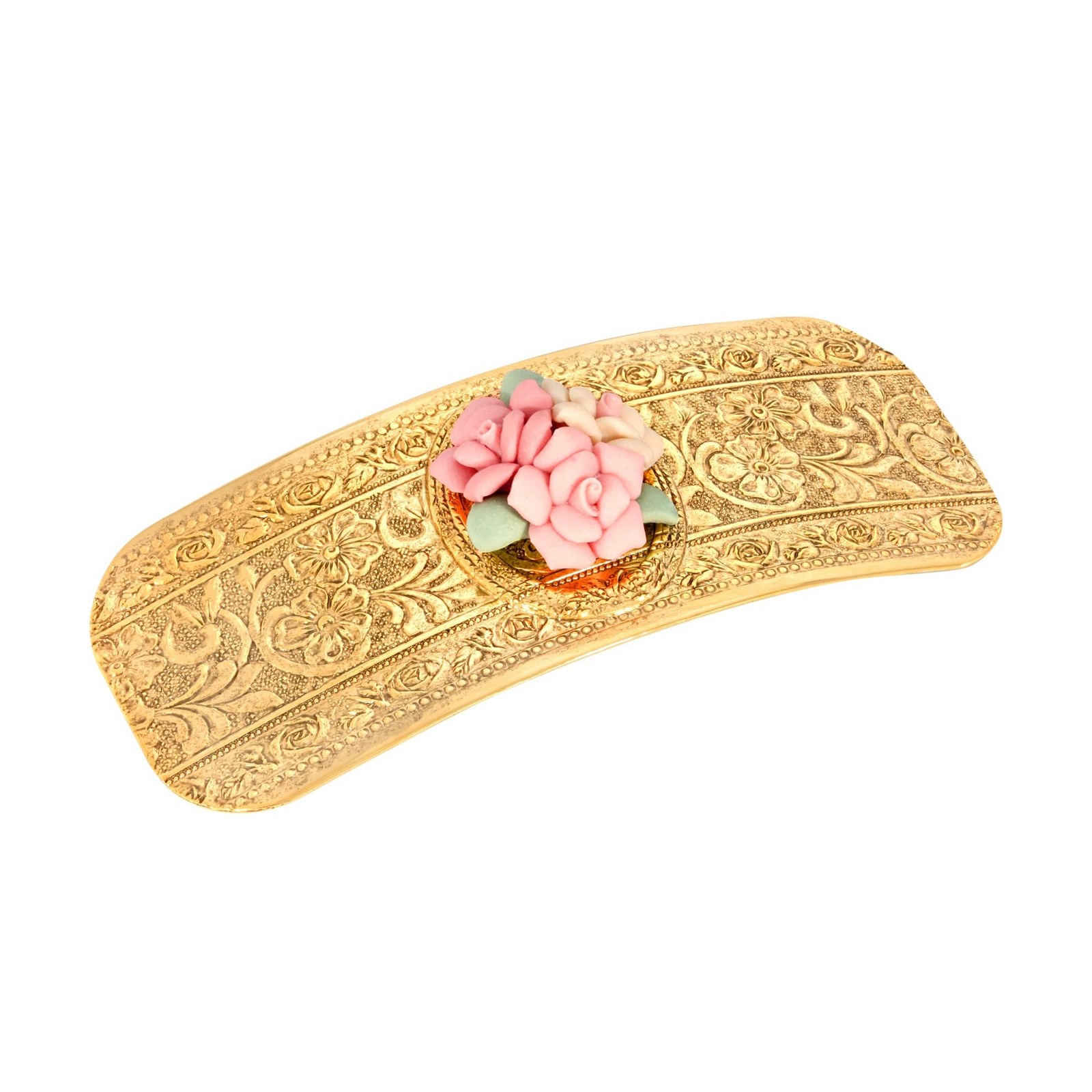 1928 Jewelry Women’s Large Pink Porcelain Flower Hair Barrette, (1 Pcs)