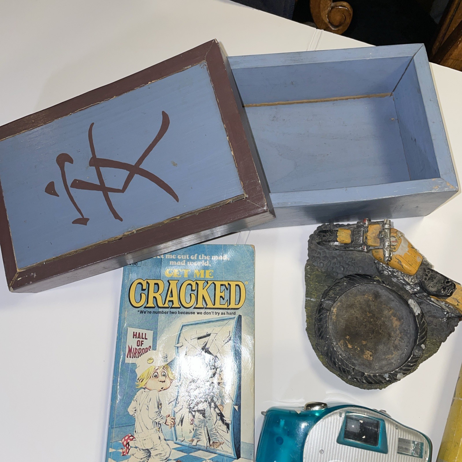 Vintage Estate Junk Drawer Lot Miscellaneous 1970s AS IS Camera Ashtray Puck