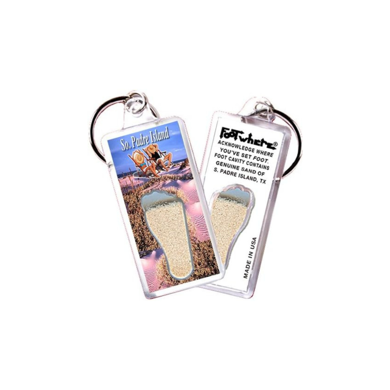 S Padre Island FootWhere Keychain Genuine Soil Souvenir SP103 Chillin