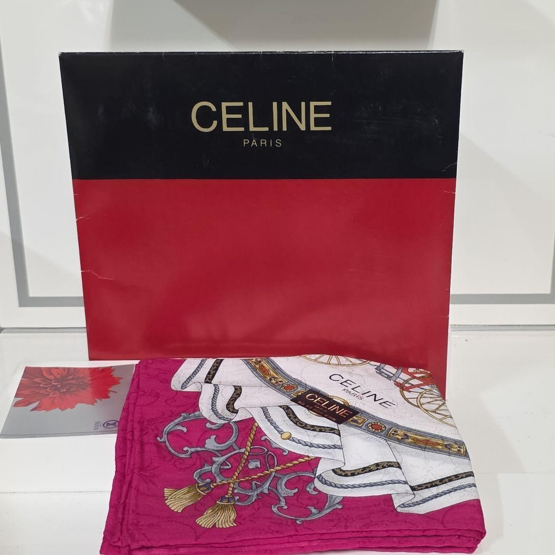 CELINE Handkerchief Scarf Elegant Brand Pink White Pattern New