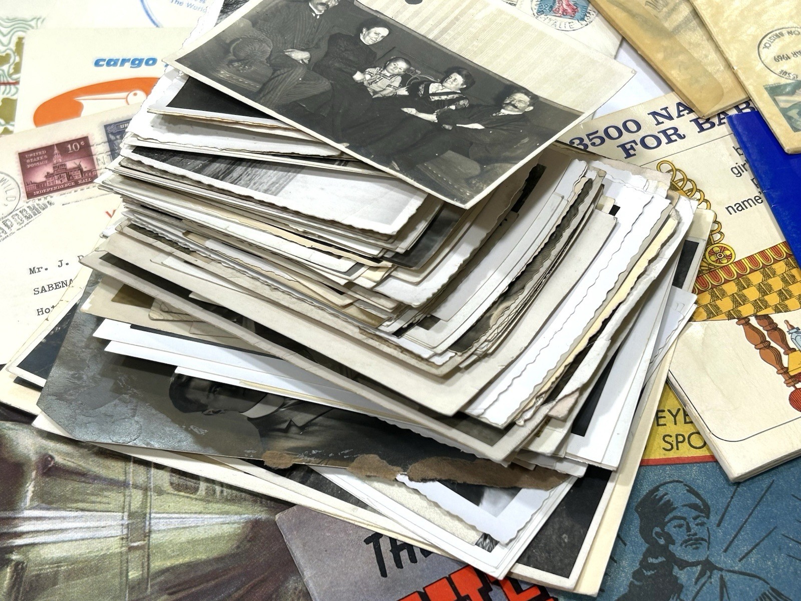 Eclectic Junk Drawer Lot Vintage Ephemera + Chachskis: Photos Cards Pins Patches