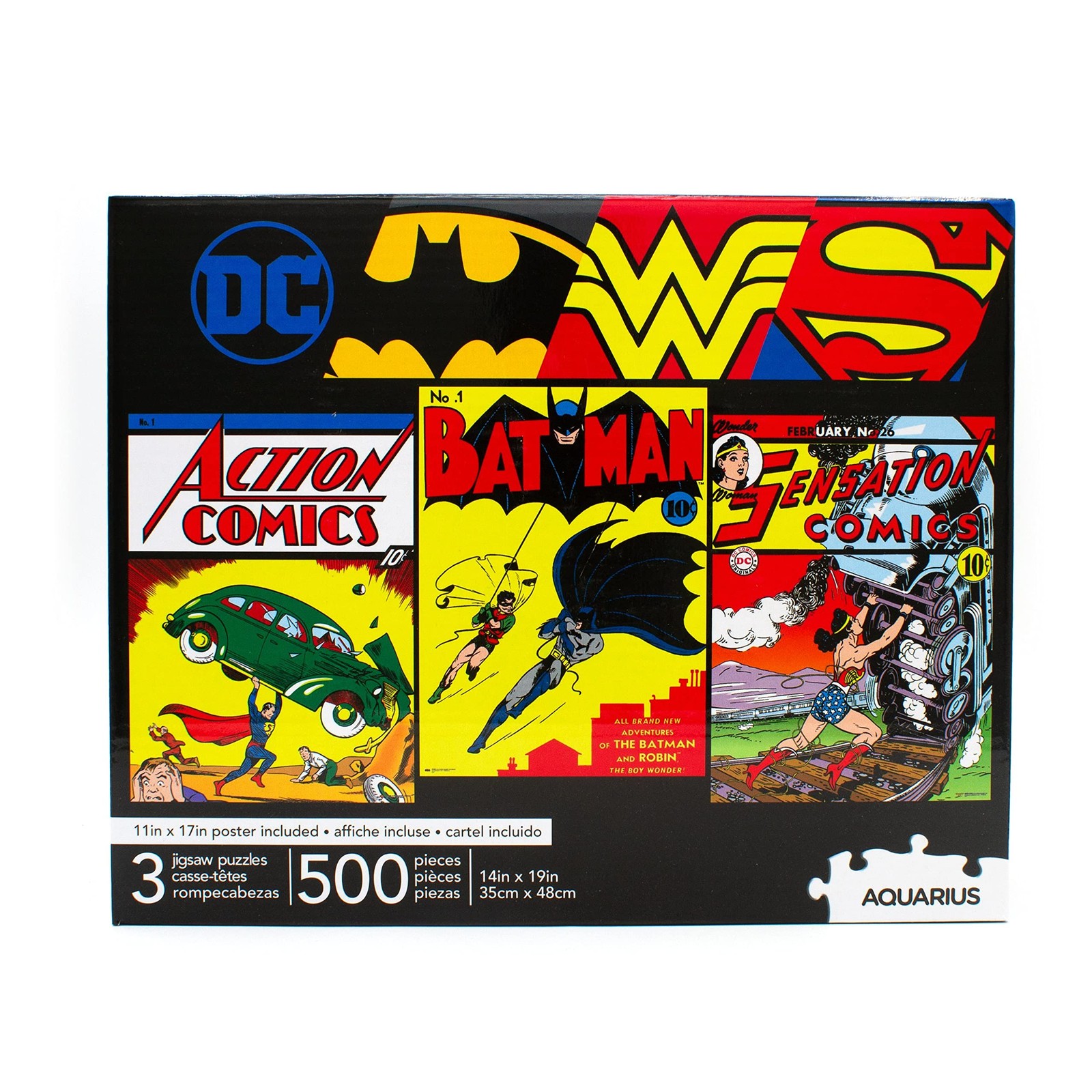 Aquarius DC Comics Puzzle Set of 3, Three 500-Piece Jigsaws, Official Licensed