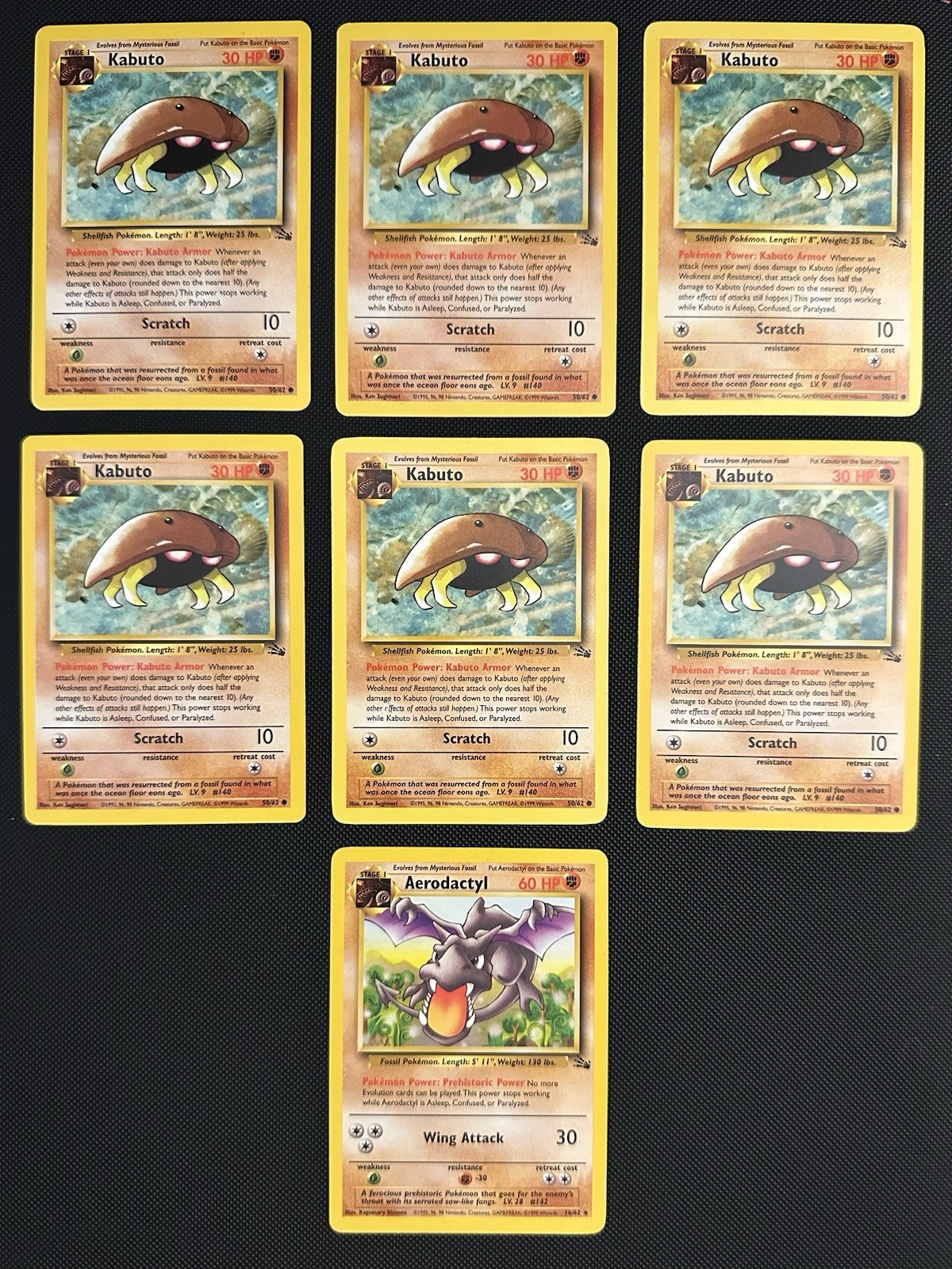 Pokémon TCG Kabuto Fossil lot of 6, 1 Aero Vintage MP-NM WOTC