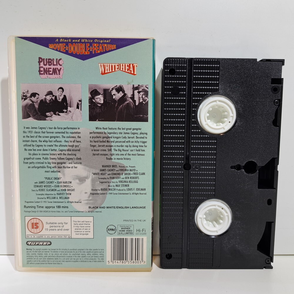 CRIME VHS TAPE The Public Enemy 1931 / White Heat 1949 PAL James Cagney