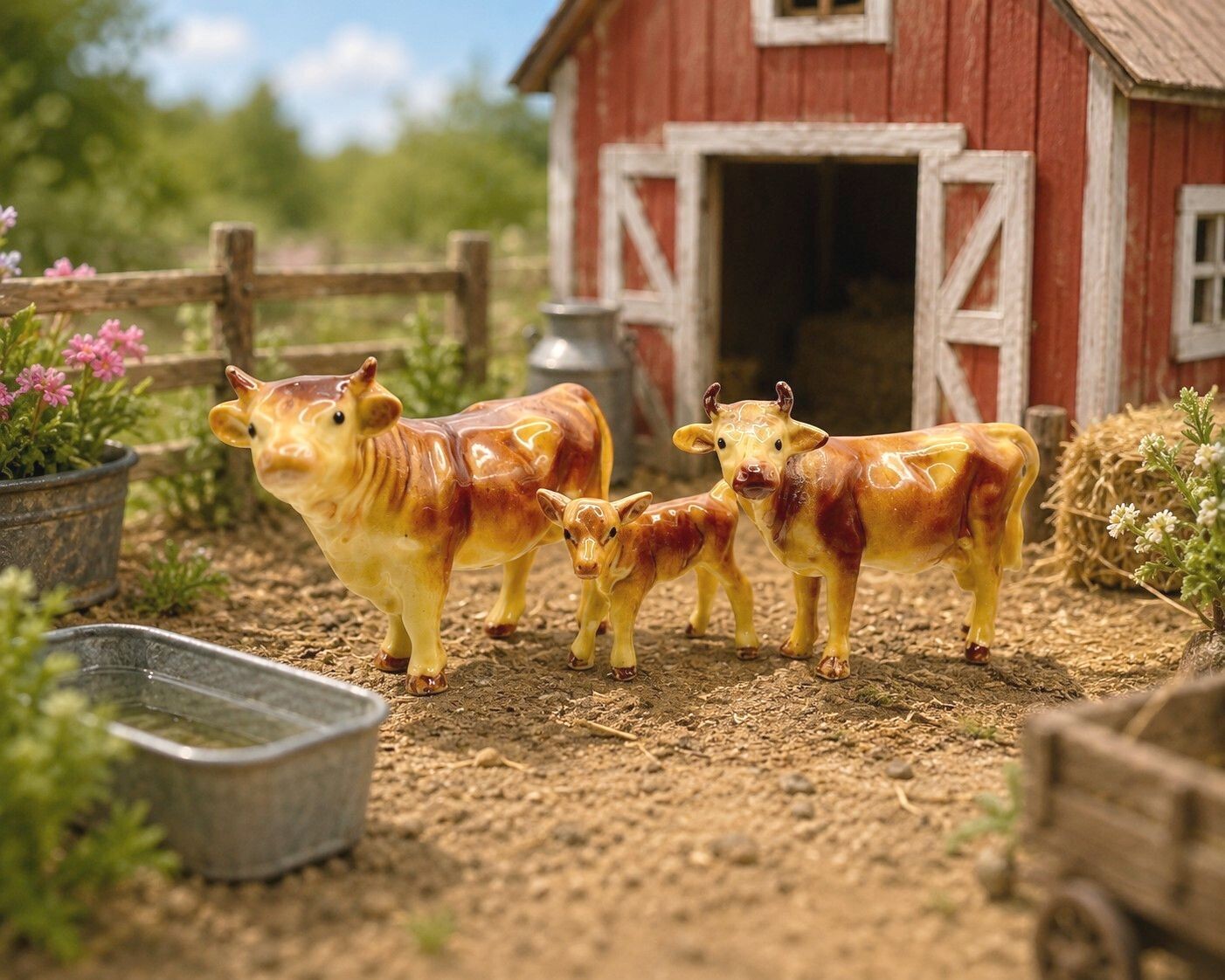 Hagen-Renaker Retired Jersey Bull, Cow, and Hard to Find Calf with Tail Out