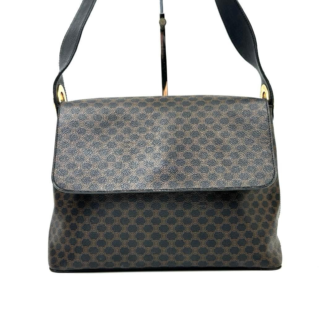 [Good Condition] Celine Shoulder Bag Triomphe Macadam Pattern PVC Leather Black