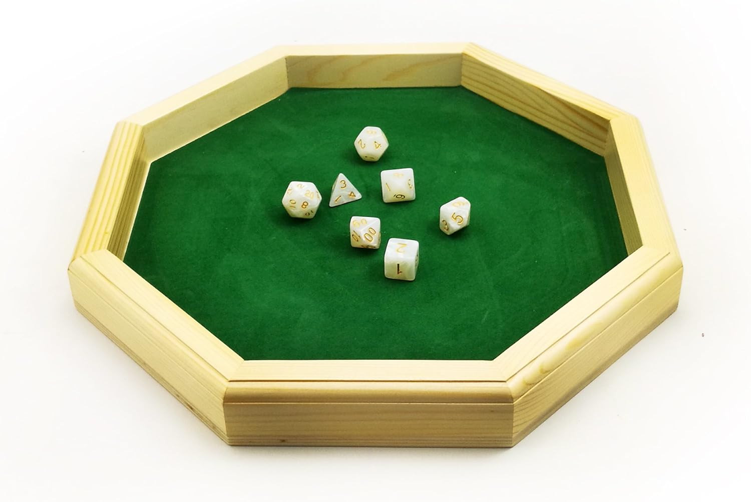 Heavy Duty 12 Inch Octagonal Wooden Dice Tray with Felt Lined Rolling Surface