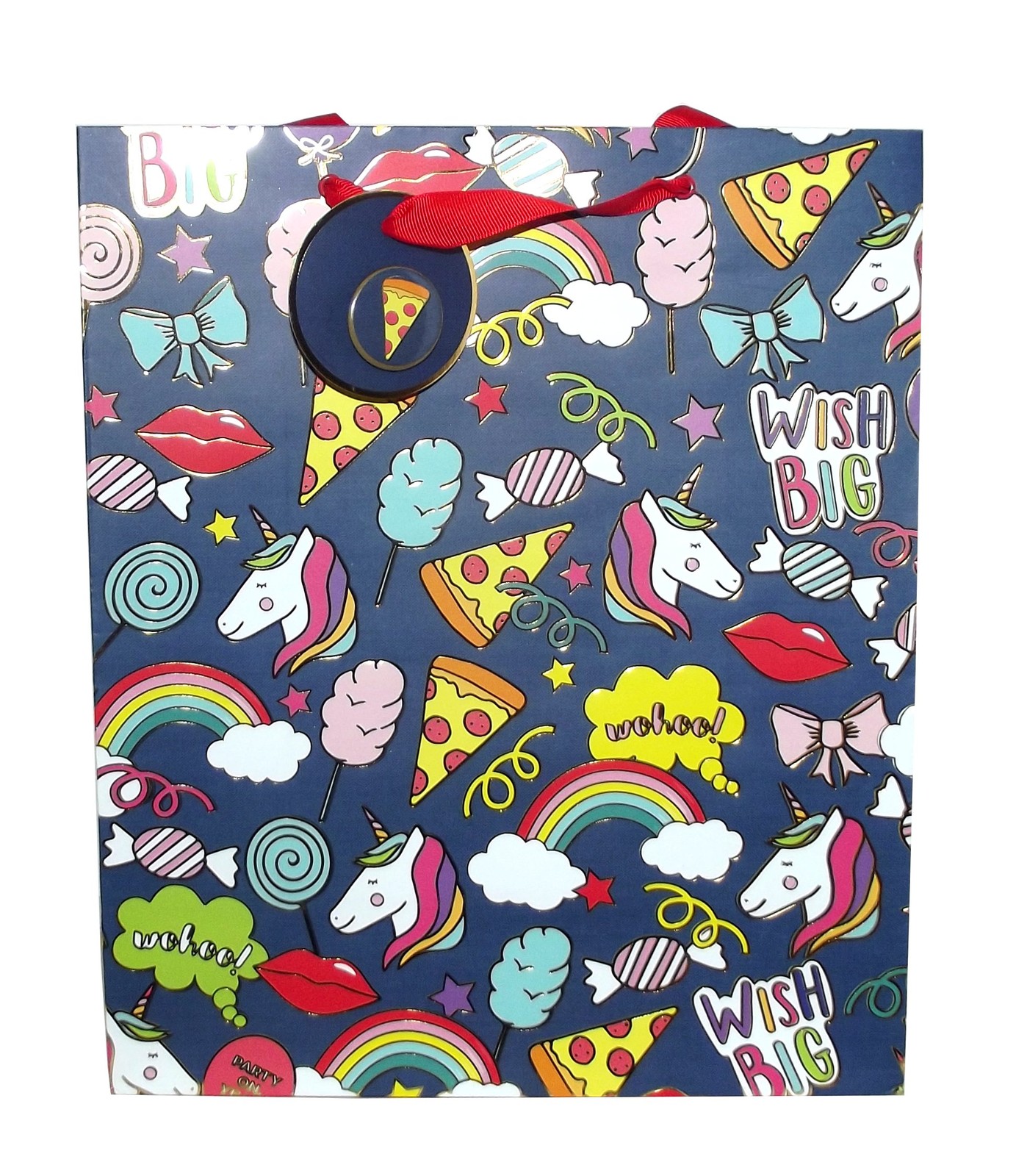 The Gift Wrap Company Pin Up Large Gift Bag, 10.5″ x 12.5″ x 5″, Blue