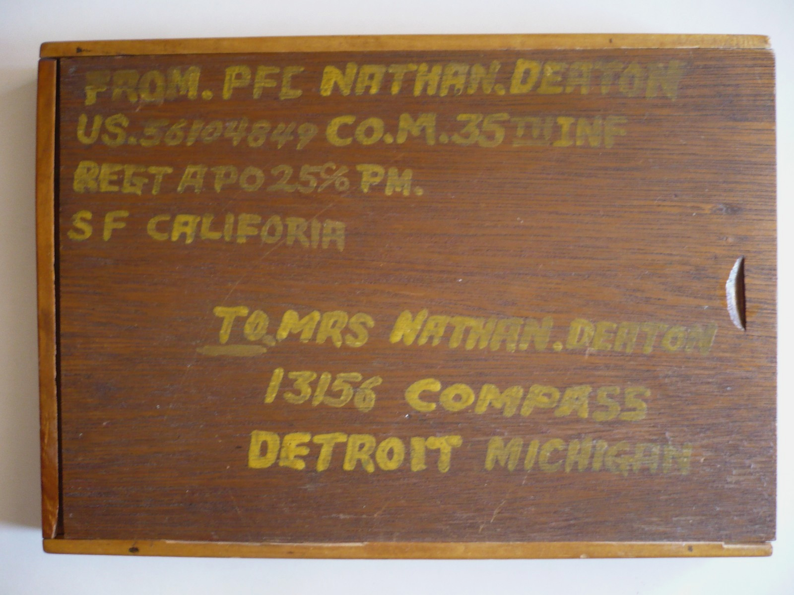 MILITARY ITEM, 35th INFANTRY San Francisco CA CALIF SOLDIER WOODED BOX with LID