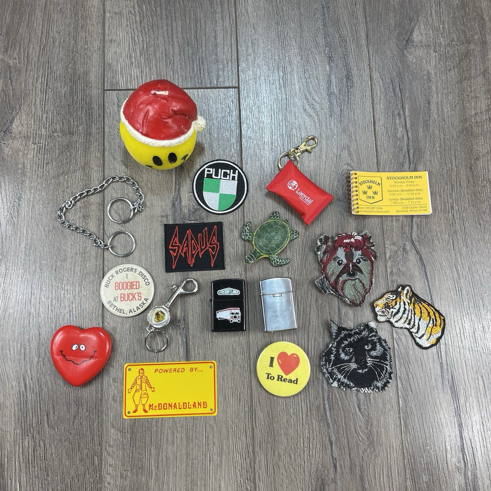 Vintage Lot Junk Drawer Advertising Lighters Patches Button Pinback Keychain