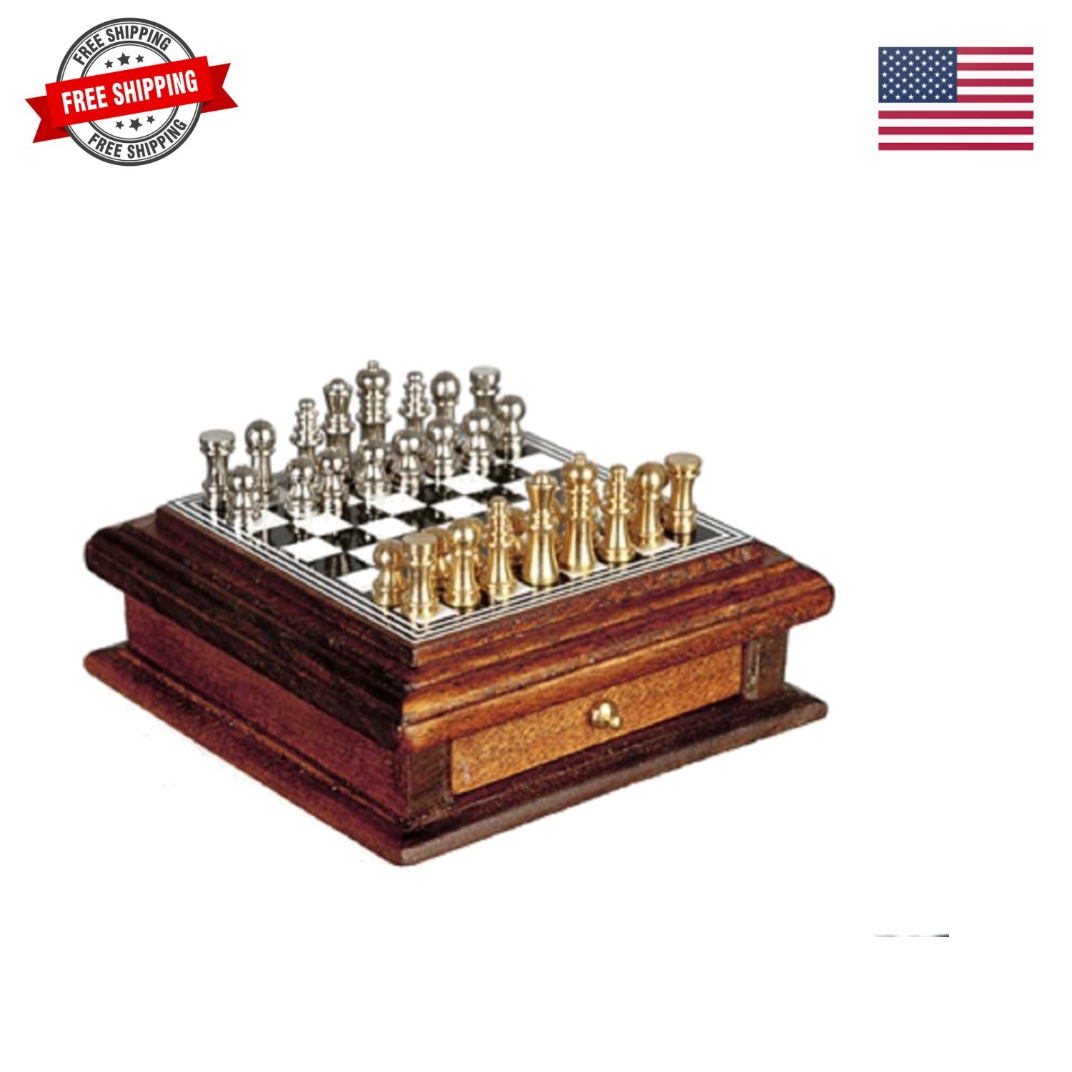 Melody Jane Dollhouse Chess Set with Wooden Storage Drawer Miniature Study Ac…