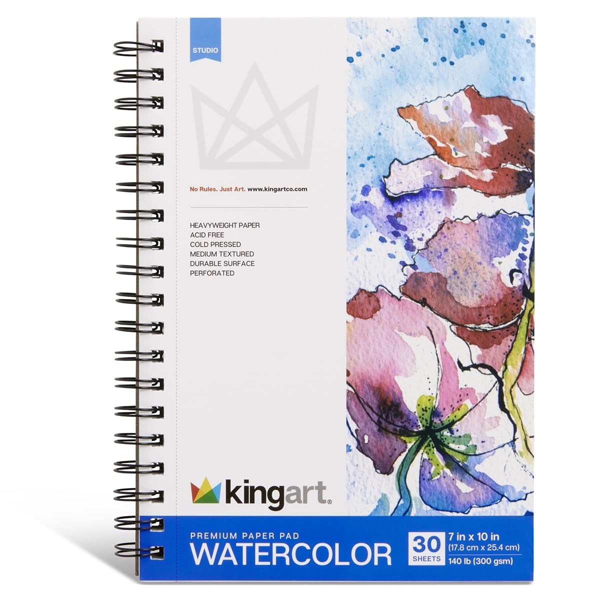 KINGART Watercolor Paper Pad 7×10 140lb 30 Sheets Spiral Bound Acid Free