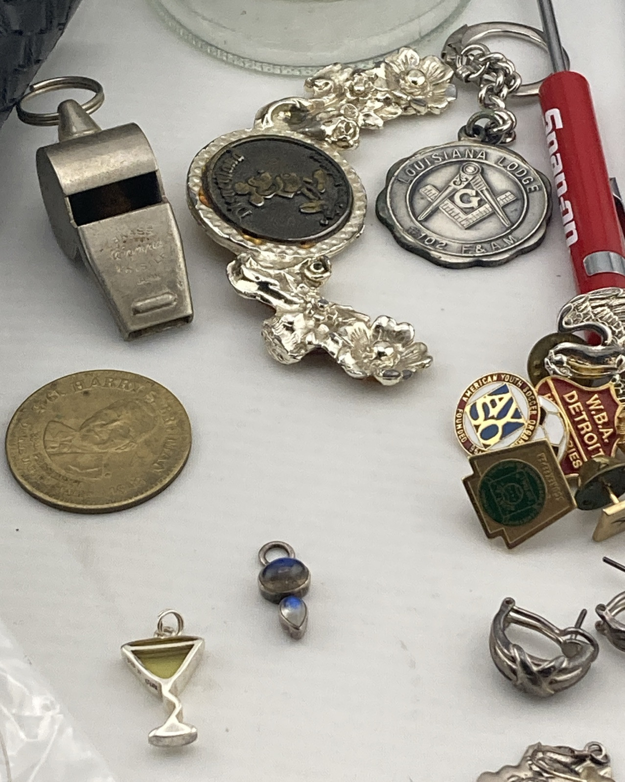 Vintage Junk Drawer LOT OF Sterling JEWELRY, PINS ,WATCHES -BUTTONS Sold As Is
