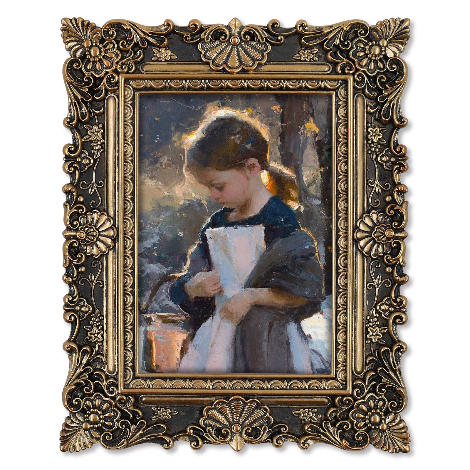 SIMON’S SHOP 5×7 Antique Style Picture Frame Black Gold Glass Front