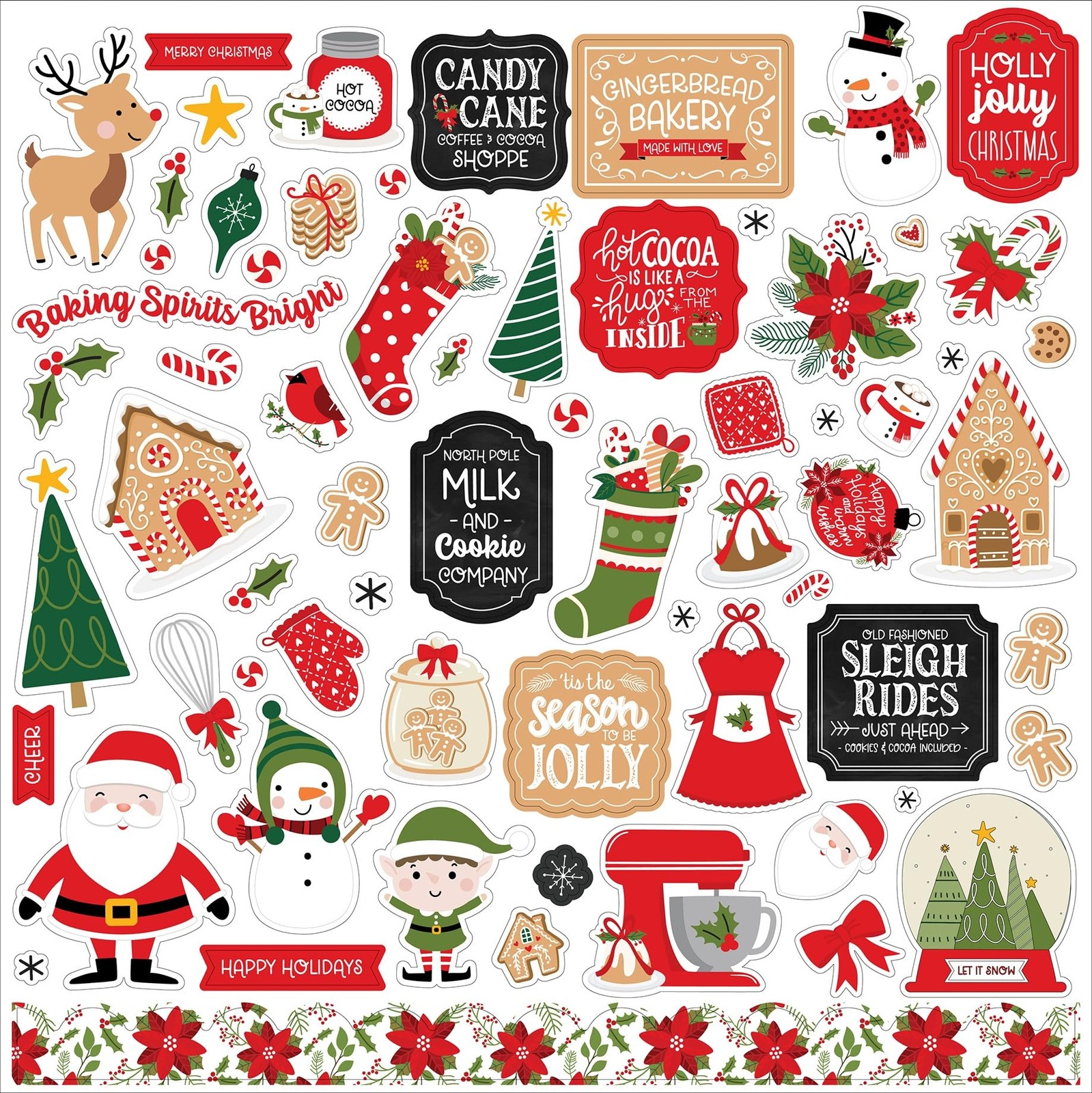 Echo Park Paper Elements Cardstock Stickers 12×12 Have Holly Jolly Xmas Set JC3A