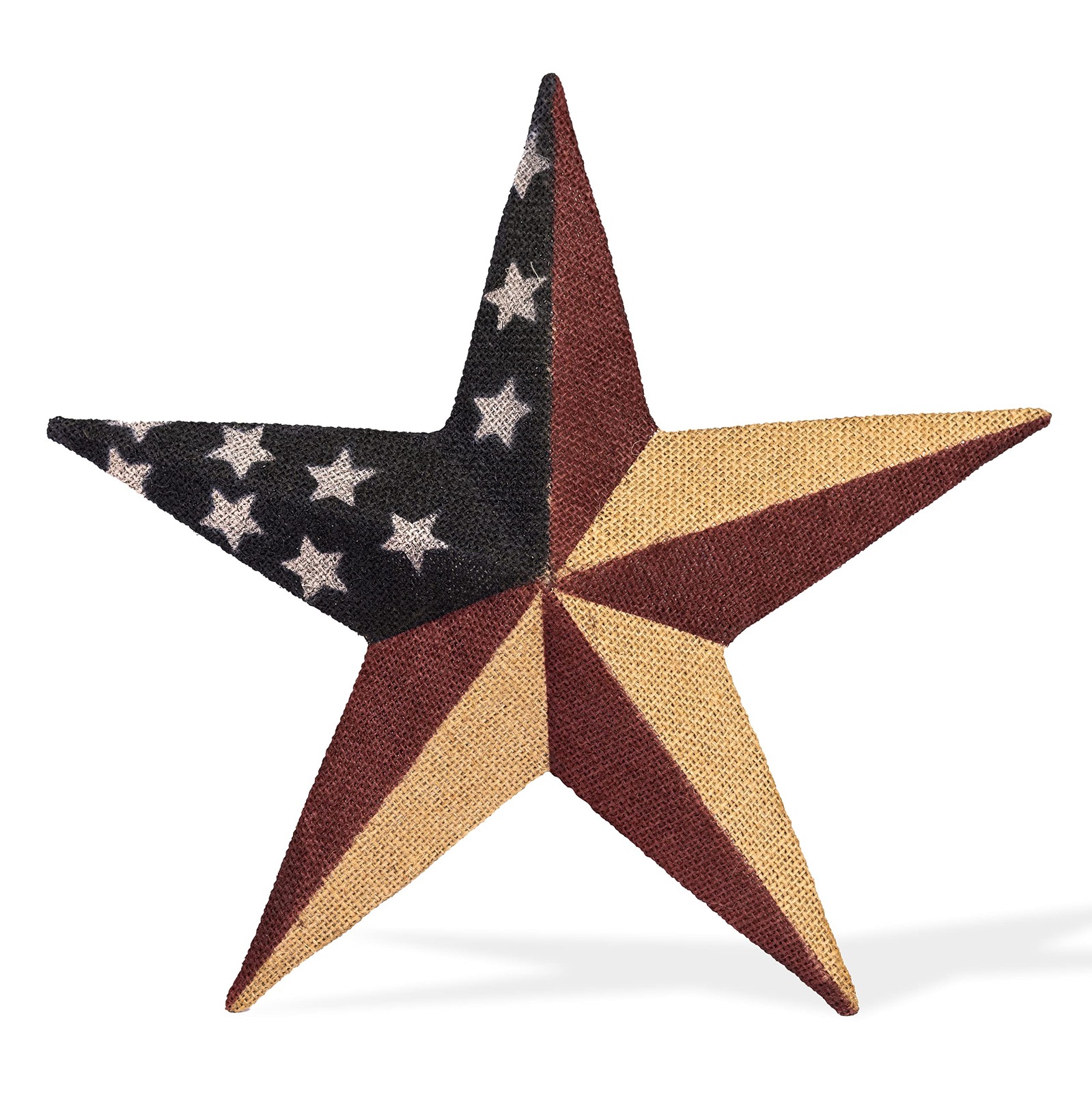 CWI Gifts Metal Burlap Patriotic Barn Star 18 Inch American Flag Farmhouse Wall