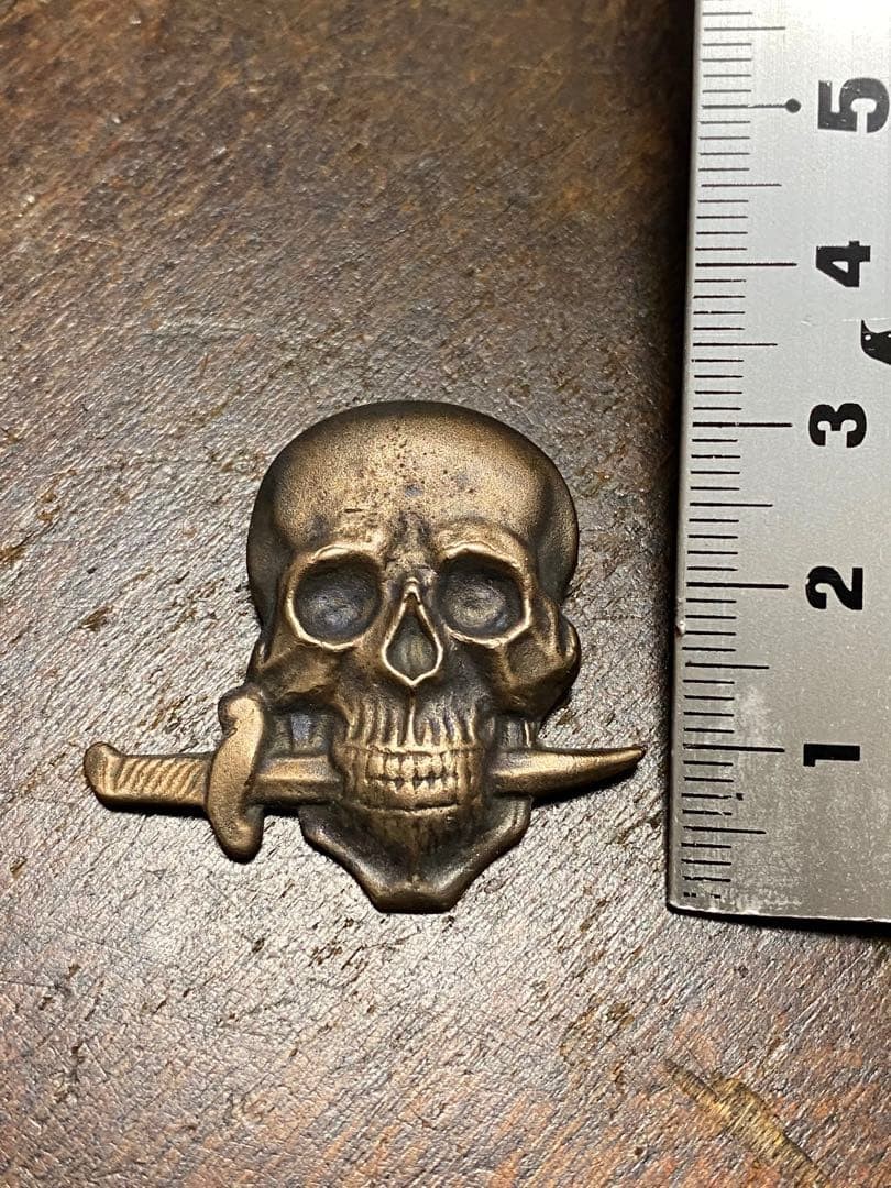 Vintage German Skull Pin Biker Badge Brass 30s-40s Old Collectible