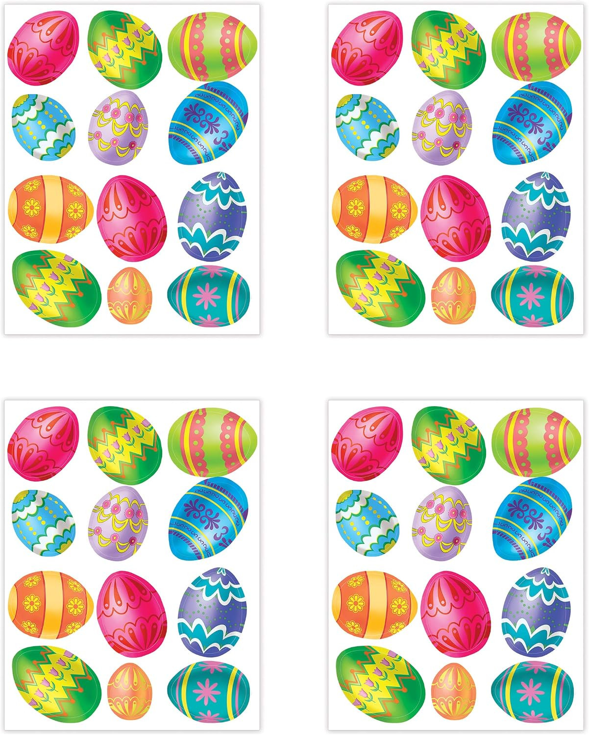 4-Pack Easter Egg Stickers Sheet, 4-3/4 by 7-1/2-Inch Sheet