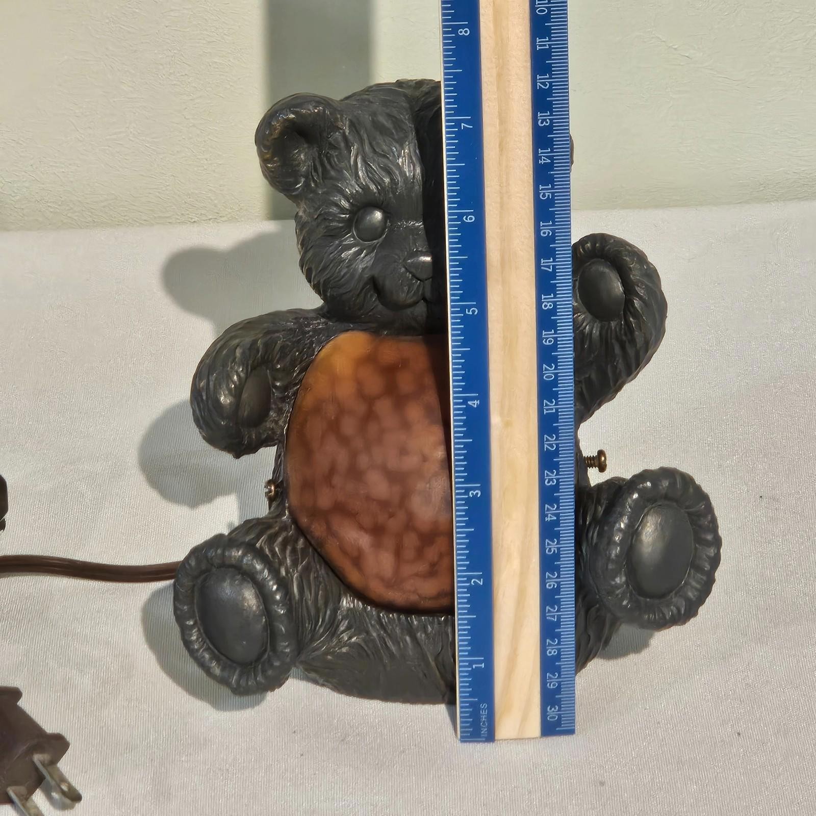 Vintage Bronze Teddy Bear Night Light Lamp Glowing Amber Belly Accent Decor