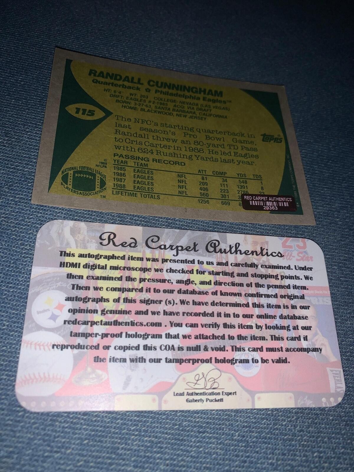 Randall Cunningham Signed Autographed Auto Philadelphia Eagles Card COA