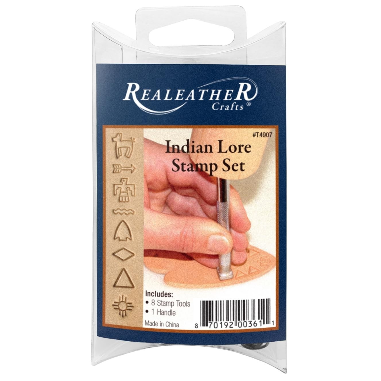 Realeather T4907 Leather Stamp Tool Set 8 Heads 1/2″ Chrome Indian Lore