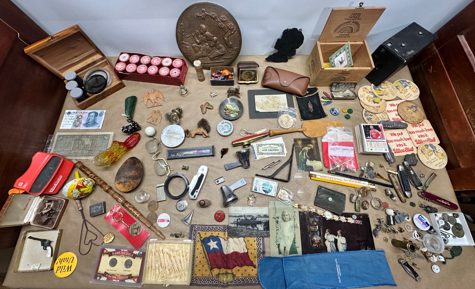 Junk Drawer Lot #3 – Random Antique Vintage Smalls – Coins, Knives, Boxes, Money