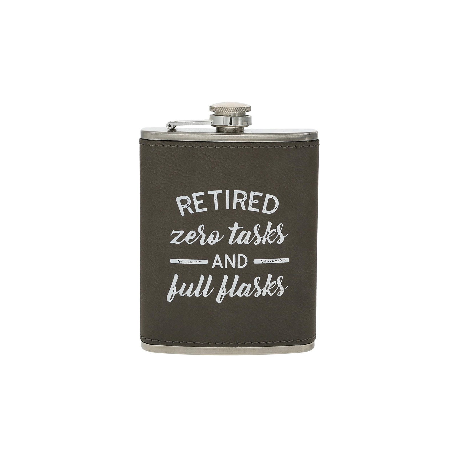 Pavilion Zero Tasks 8oz Leather Wrapped Flask Retirement Humor Gift