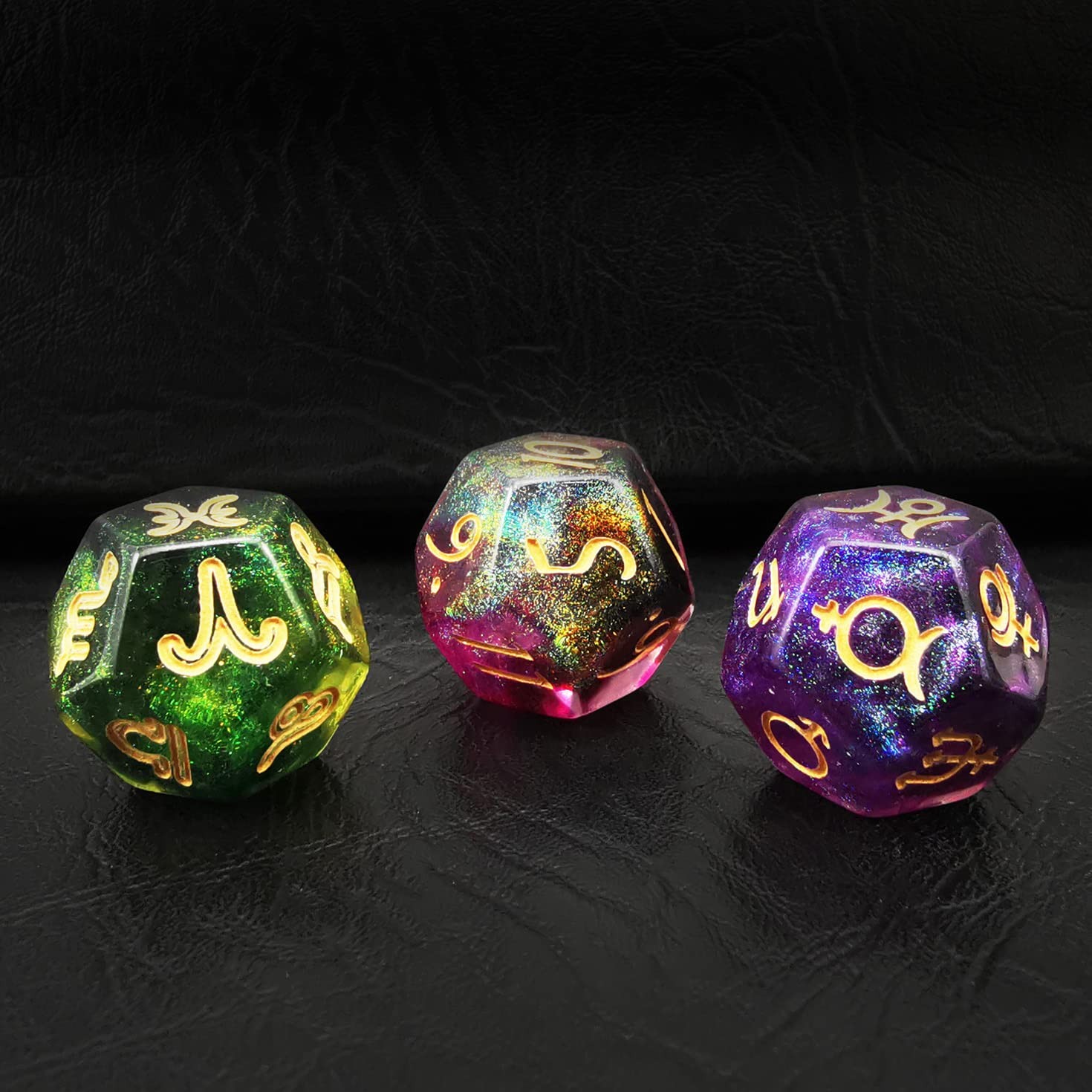 Bescon 3-Piece Astrological D12 Dice Set, 3 Colors, Magical Stone Effect