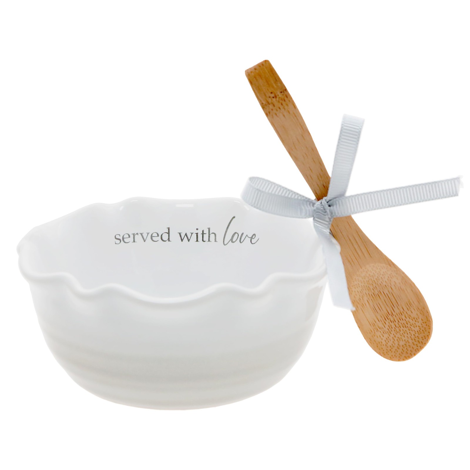 Pavilion Served With Love Ceramic Bowl & Bamboo Spoon 4.5″ Serveware Set