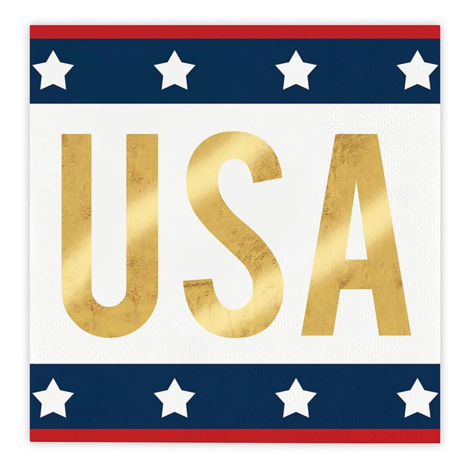 Slant Collections Patriotic Party 20-Count Foil Accented Napkin, 5″ Square, USA