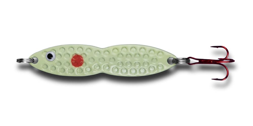 PK Flutter Fish Jigging Spoon – All Seasons Fishing Lure -(Red Dot Glow, 1/8 Oz