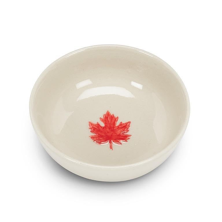 Abbott Collection Mini Bowl with Maple Leaf, 3.25-Inch, Ivory, Red, Stoneware