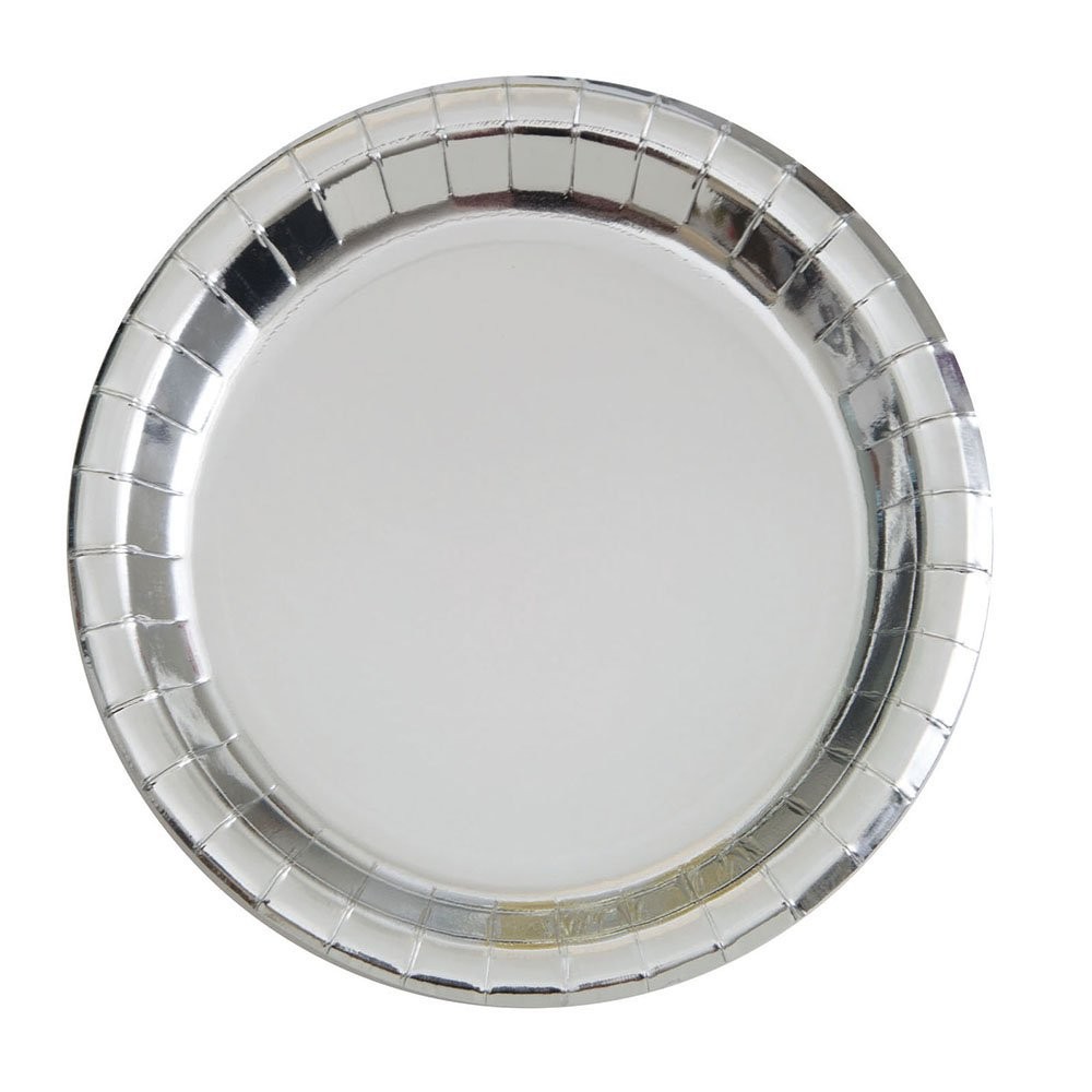 Unique Industries, Paper Plates, 8 Pieces – Foil Silver