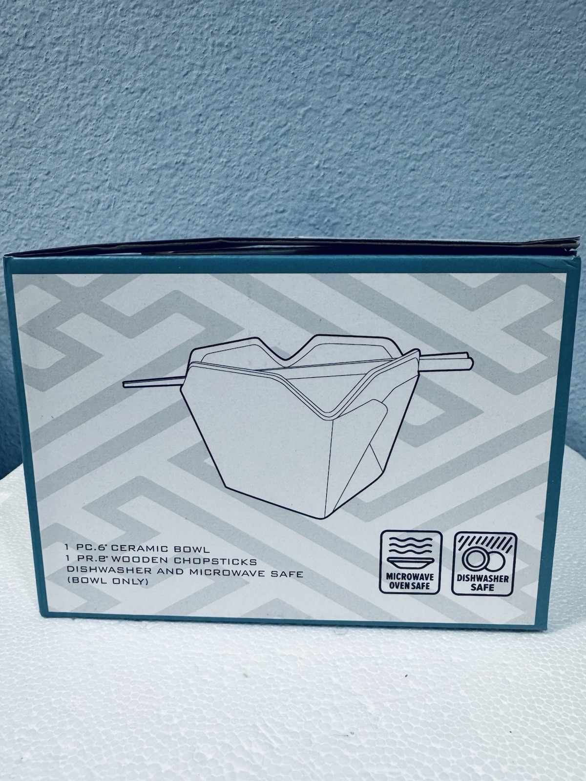 Urban Tokyo Chinese Takeout Box Style Porcelain Bowl With Chopsticks 18 fl oz Sq