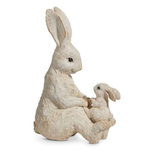RAZ Imports White Bunny and Baby Figurine, 7.25-Inch, Resin