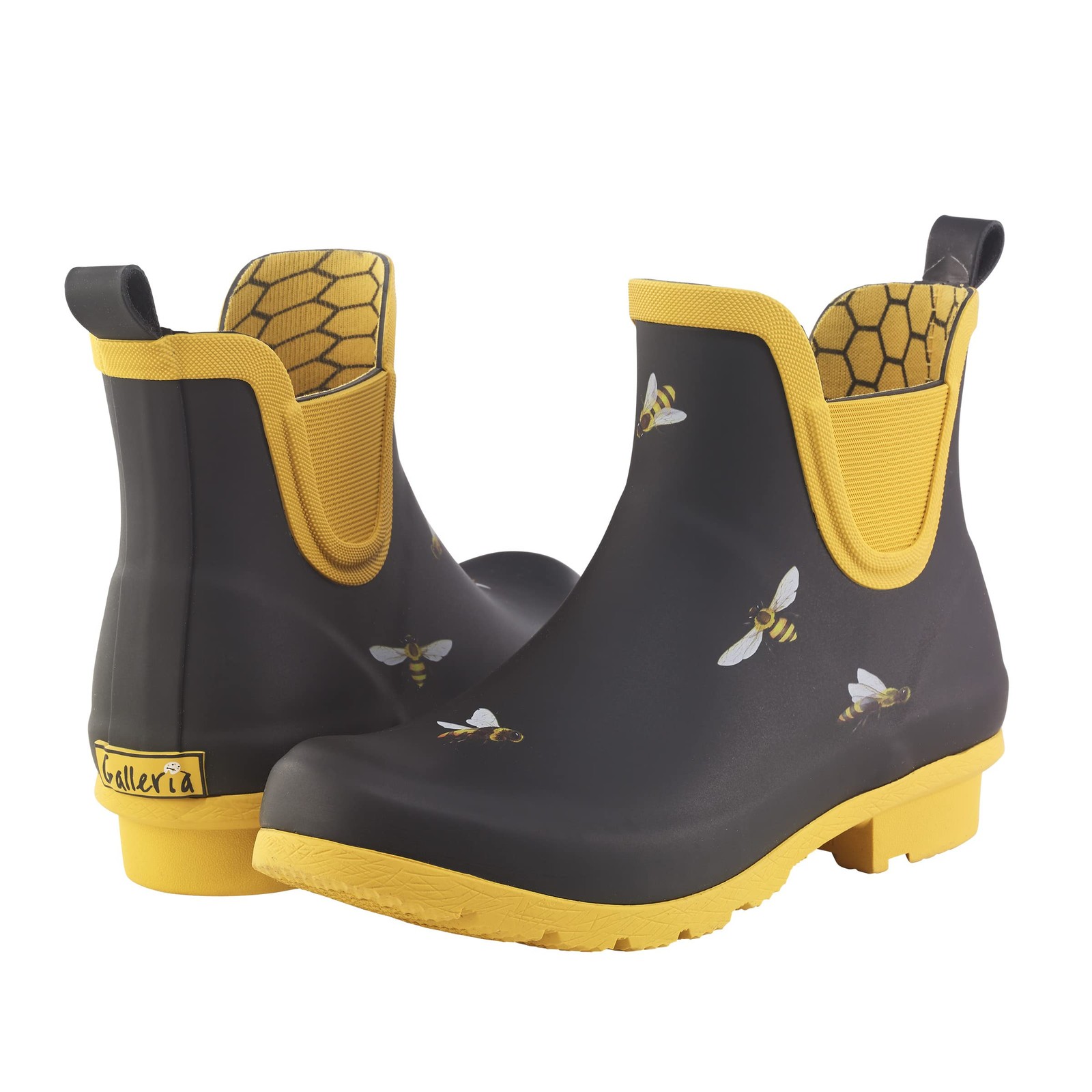 Galleria Enterprises Black Bees Chelsea Rain Boot Fabric 25 inches 5 Functional