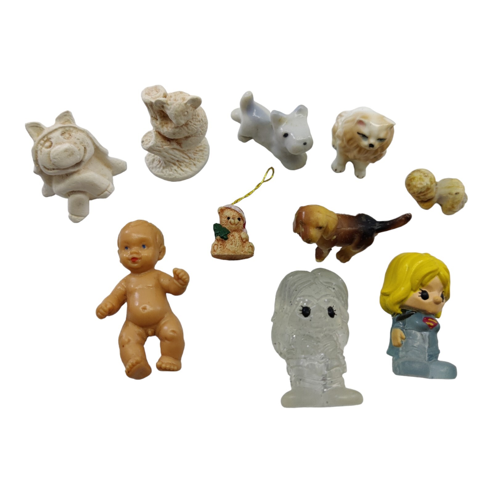VTG Junk Drawer Lot of 10 Figurines Ceramic Rubber Plastic Miniatures READ!!